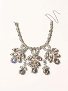 豪華大水晶項鍊歐美時尚精美橢圓頸鏈婚禮時尚項鍊珠寶 - 彩色 - 查看 2