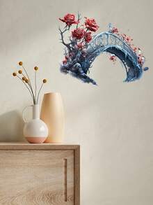 mama look 1入情人節玫瑰心形城堡橋美女設計自粘牆貼,適用於客廳、臥室、走廊派對裝飾 - 霧霾藍 - 查看 3