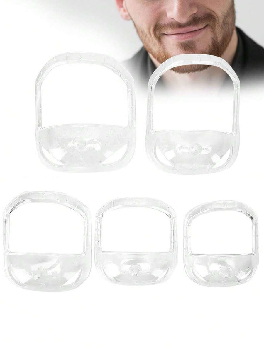 5 Pcs Different Sizes Men Mustache Shaper Styling Template Goatee Beard Guide Stencil Shaving Design Tool Shaving Accessories - Clear - View 1