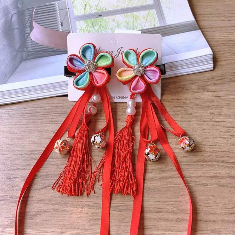 1 Pieza Pinza De Pelo De Estilo Chino Con Flor De Cinco Pétalos Para Niños - Multicolor - Ver 1