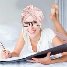 1只雙層緞子睡眠帽,美容化妝頭巾,十字交叉帽沖涼帽 - 粉色 - 查看 5