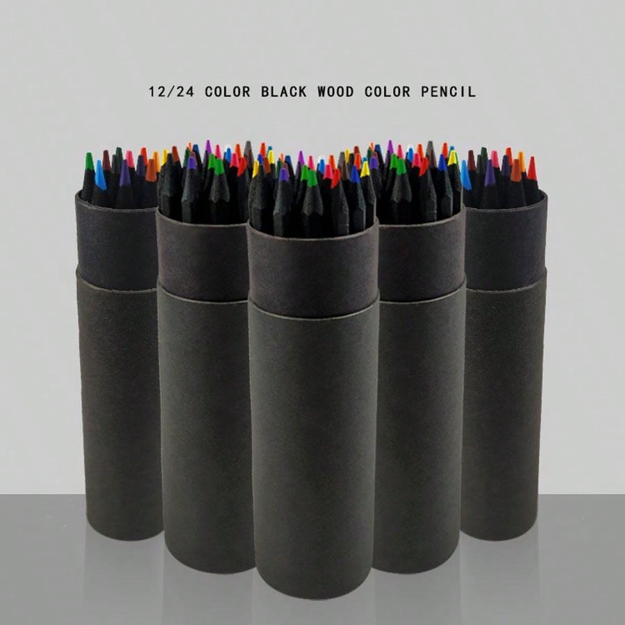 12pcs/Set Black Wood Colored Pencils In Round Tube Package, Black Wood