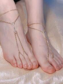 1pc Women's Beach Foot Jewelry, Sexy Multi-Layer Tassel Chain Full Crystal Fashion Choker Anklet - Multicolor - View 2