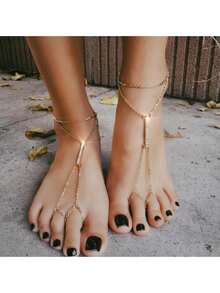 1pc Women's Beach Foot Jewelry, Sexy Multi-Layer Tassel Chain Full Crystal Fashion Choker Anklet - Multicolor - View 1