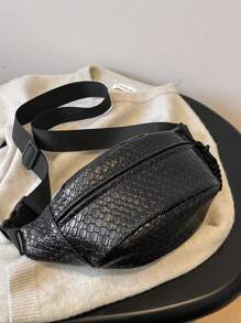 男士pu皮腰包/胸包/斜跨包/自行車包/摩托車包,新潮流中性禮物腰包斜挎包黑色包臀包防水情人節禮物 - 黑色 - 查看 3