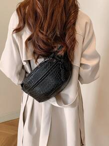 男士pu皮腰包/胸包/斜跨包/自行車包/摩托車包,新潮流中性禮物腰包斜挎包黑色包臀包防水情人節禮物 - 黑色 - 查看 2