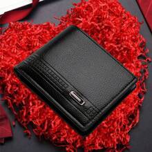 男士短款钱包带证件照窗口卡夹男士情人节礼物，多卡位钱包，男士商务钱包，短款双折钱包，学生钞票钱包，时尚耐磨皮革防水耐用信用卡银行卡夹钱夹包 - 黑色 - 查看 1