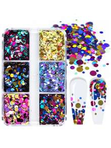 Nghệ thuật làm móng tay bong bóng đầy màu sắc lấp lánh kim sa lấp lánh hình tròn 3D bùa móng tay sơn gel trang trí móng tay kiểu Pháp - Nhiều màu - Xem 4