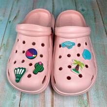 1套6入組羽毛球和海龜卡通圖案鞋飾,適合男女穿著,適合海灘、度假、假期禮物,自由組合diy裝飾 - 彩色 - 查看 5