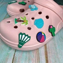 1套6入組羽毛球和海龜卡通圖案鞋飾,適合男女穿著,適合海灘、度假、假期禮物,自由組合diy裝飾 - 彩色 - 查看 8