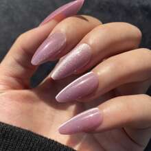 Valentine'S Day Edition Y2k 24pcs Long Almond Shaped Light Grayish Purple Light-Reflecting Cat-Eye Series Gem-Like Press On Nails, With 1pc Nail File And 1pc Jelly Glue. Natural Light Photography, No Filter. Easy To Apply And Reusable. Suitable For Ladies And Girls, For Daily Wear And Parties. - Dusty Purple - View 1