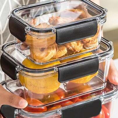 1 pieza Caja de bento de plástico transparente con cierre a presión mejorado para alimentos, ensaladas y frutas, apta para adultos y niños, se puede usar en restaurantes, loncheras, cajas de bento, recipientes de almacenamiento en refrigerador, hermética con tapa.
