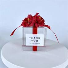 50入組透明pvc婚禮糖果盒,附人造花束緞帶,婚禮客人紀念品啞拉糖巧克力盒 - 磨砂香檳色 - 查看 4