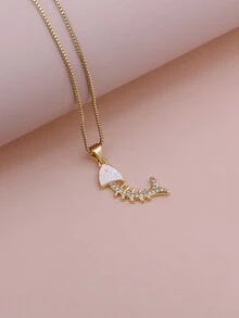 1條45cm豪華多用途立體氧化鋯白色閃閃發光的鯨魚狐狸頭小吉他魚骨吊墜項鍊女性時尚魅力珠寶 - 白色 - 查看 5