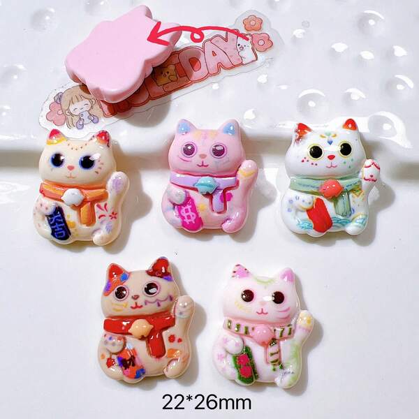 10pcs/Set Cute New Year Fortune Cat Cartoon Polyresin Diy Jewelry Accessory Crafting Material
