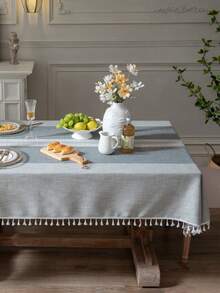 1塊拼色條紋桌布,波西米亞風格涤纶纤维矩形桌布,带流苏装饰,适用于餐桌、野餐、派对以及所有季节的家庭使用 - 灰色 - 查看 9