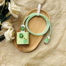 5pcs Summer Themed Watermelon & Grape Design Silicone Charging Head Cover And 1.4m Laser Tube Data Line Protector Set Compatible With Apple 20w Fast Charging Data Line And 1.4m Data Line, Cute Cable Protector - Green - View 1