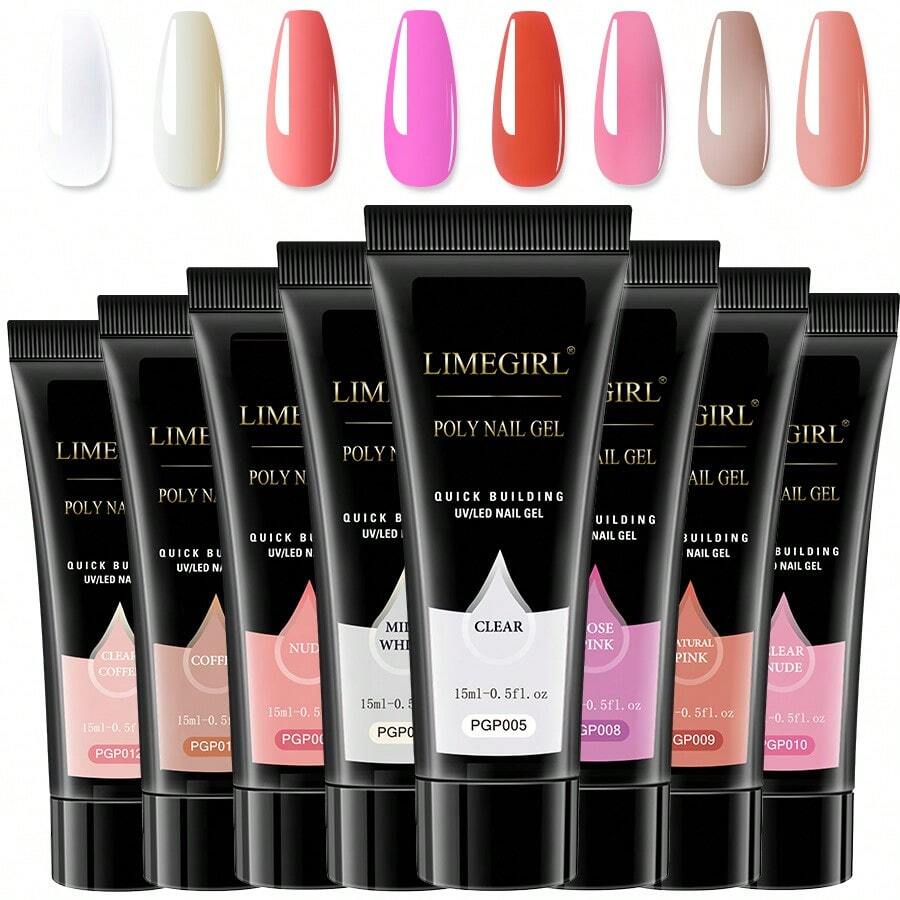 Limegirl-8PCS Glitter Acrylic Gel Finger Extension Nail Polish Silver Pink Extension Gel Polish Soaking Nail Slide - Apricot - View 1