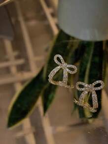 1 Pair Fashion Rhinestone Bowknot Elegant Earrings