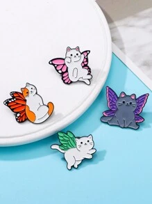 1入組卡通蝴蝶翅膀貓硬質琺瑯胸針,適合日常穿著和女性朋友的禮物配飾 - CZ0657-2 - 查看 5