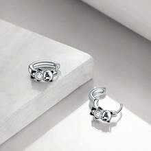 1入流行女性熊貓造型耳夾,可愛時尚,新潮耳飾 - 銀色 - 查看 4