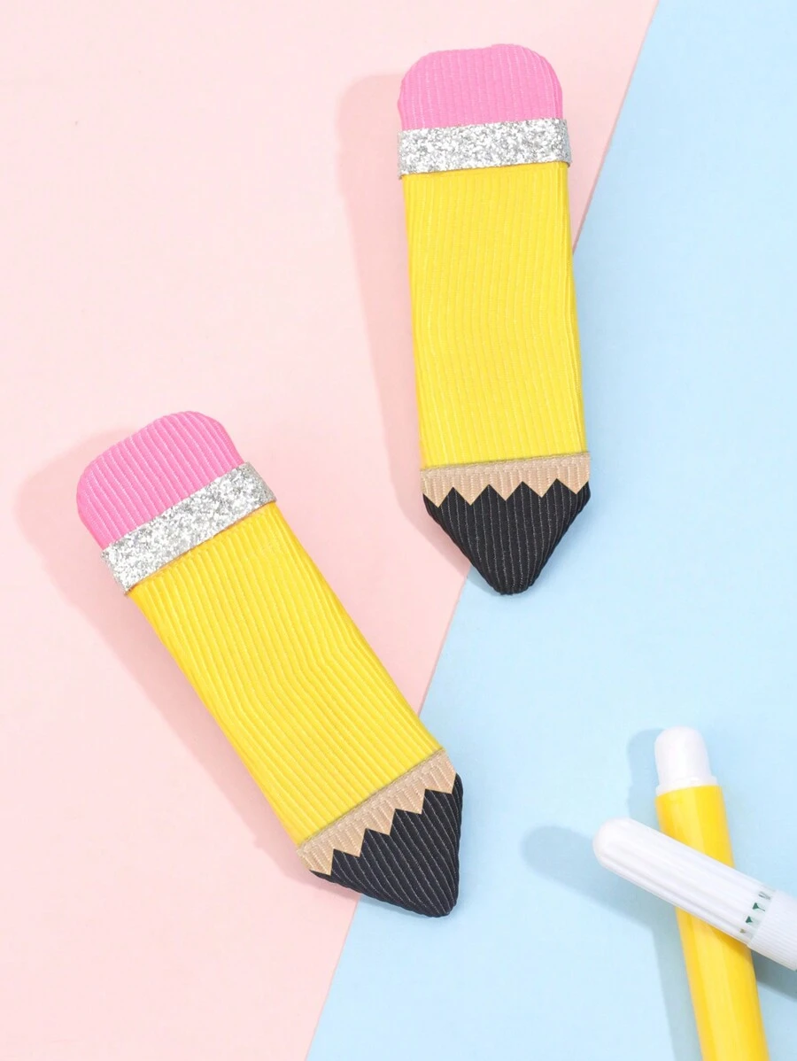 2pcs Back To School Pencil  Pattern Hair Clip Fou Kids Accessories, Wearing Strip,Cute Graduation Gift Hairpin For Girl ,Kids Teen Hair Accessories - Multicolor - View 1