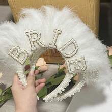 1pc Bride Headband Feather & Pearl Decoration For Wedding, Bride, Bridesmaid, Party Decoration Accessory And Gift - Gold - View 8