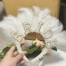 1pc Bride Headband Feather & Pearl Decoration For Wedding, Bride, Bridesmaid, Party Decoration Accessory And Gift - Gold - View 7