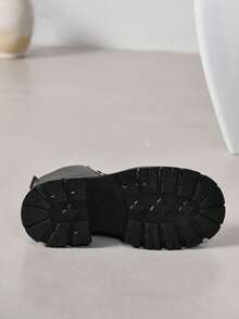 New Arrival Women's Retro Thick Bottom Front Lace-Up Fashionable And Comfortable Boots, Black Leather Motorcycle Style Chunky Heel Waterproof Platform Ankle High Heels - Black - View 6