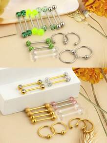 16 Piezas Barras De Pezón Anillos De Barra De Perforación Del Pezón De Acero Inoxidable Anillos De Lengua Cubic Zirconia Minorista De Pezón Joyería De Piercings Corporales 14 Gauge