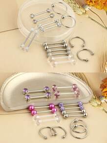 16 Piezas Barras De Pezón Anillos De Barra De Perforación Del Pezón De Acero Inoxidable Anillos De Lengua Cubic Zirconia Minorista De Pezón Joyería De Piercings Corporales 14 Gauge
