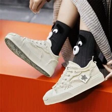 1pair Sports Style Women's Sneakers With Front Lacing And Color Block Design, Thick Outsole, Breathable, Anti-Slip, Wear-Resistant, Suitable For Outdoor Activities And Daily Wear - Beige - View 7