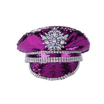 Purple Dazzling Carnival Costume Hat Mardi Gras Hat Festival Party Hat Burning Man Hat Sequin Captain Hat Bach Hat
