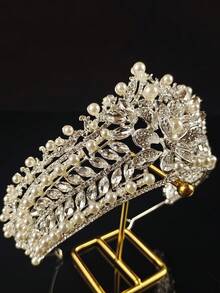 1pc Fashionable Crystal Flower Decor Crown Headpiece, Bridal & Wedding & Prom & Birthday Princess Crown - Multicolor - View 5