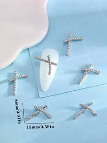 10pcs Alloy & Silver Tone 3d Bowknot & Cross Shaped Nail Art Decorations, Cute & Versatile Nail Accessories - Silver - View 4