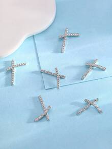 10pcs Alloy & Silver Tone 3d Bowknot & Cross Shaped Nail Art Decorations, Cute & Versatile Nail Accessories - Silver - View 2