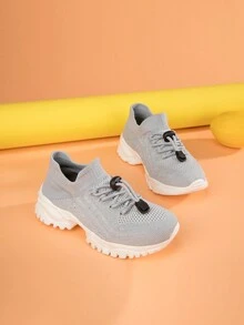 6603 Children's Grey Mesh Design All-Match Sneakers - Light Grey - View 2