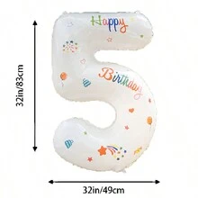 1入組32吋白色數字氣球,適用於戶外兒童生日裝飾派對場景佈置攝影道具 - 白色 - 查看 2