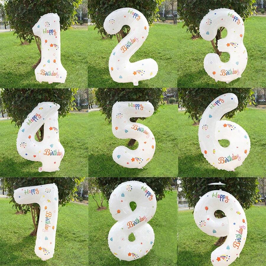 1入組32吋白色數字氣球,適用於戶外兒童生日裝飾派對場景佈置攝影道具 - 白色 - 查看 1