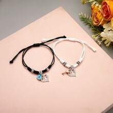 2pcs Fashionable & Creative Handmade Knitted Black & White Heart Key & Lock Decor Adjustable Friendship Bracelets For Couples, Friends To Wear Daily - Love Key Lock Bracelet - View 9