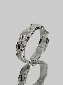 1 pieza Anillo de brazalete asimétrico de plata de moda para hombres y mujeres para decoración diaria