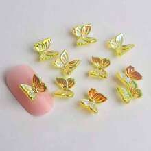 30pcs Yellow Butterfly Shaped Resin Nail Decoration With Rhinestone For Nail Art - Yellow - View 1