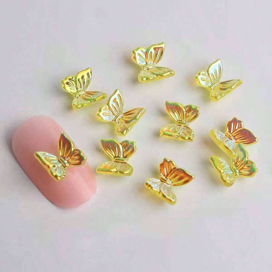 30pcs Yellow Butterfly Shaped Resin Nail Decoration With Rhinestone For Nail Art - Yellow - View 1