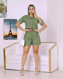 Women Two-Piece Outfits - Army Green - View 2