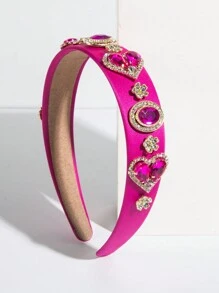 1入組韓式心型寶石裝飾玫瑰粉色頭箍 - 玫紅色 - 查看 1
