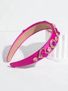 1入組韓式心型寶石裝飾玫瑰粉色頭箍 - 玫紅色 - 查看 3