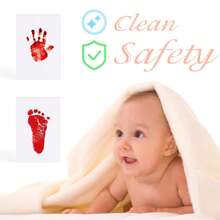 1 件新生儿手印和脚印套装，无墨婴儿清洁触感印台带框架，包括 1 个印台 + 2 张纸，适合女孩/男孩的婴儿淋浴复活节礼物 - 紅色 - 查看 2