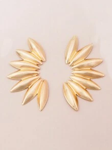 1對愛心耳環,歐美跨境流行新飾品,金屬質感,光澤心形,甜美風格,簡單的耳飾配件 - 金黃色 - 查看 1