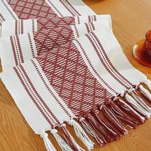 Black Table Runner With Tassel Edge, Table Decoration For Dining Table - Burgundy - View 2