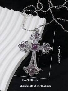 1pc Retro Rhinestone Turquoise Cross Pendant, Large Size Antique Silver Alloy DIY Jewelry Necklace, European & American Style - Diamond Cross Necklace - View 5